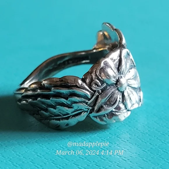 Antique Vintage Forget Me Not Spoon Ring in Sterling Silver Luxury Designer - Picture 13 of 16